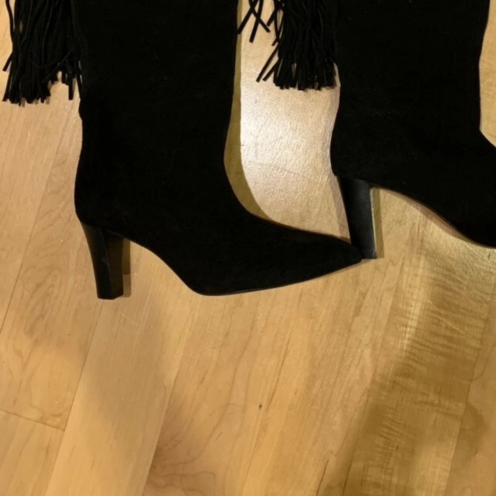 Zara Black Heeled Boots with Fringe 41
